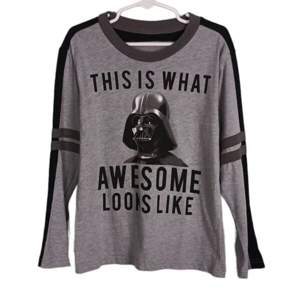 STAR WARS Kids Gray Long Sleeve Shirt Top 5/6‎ "This Is What Awesome Looks Like" - Picture 1 of 5
